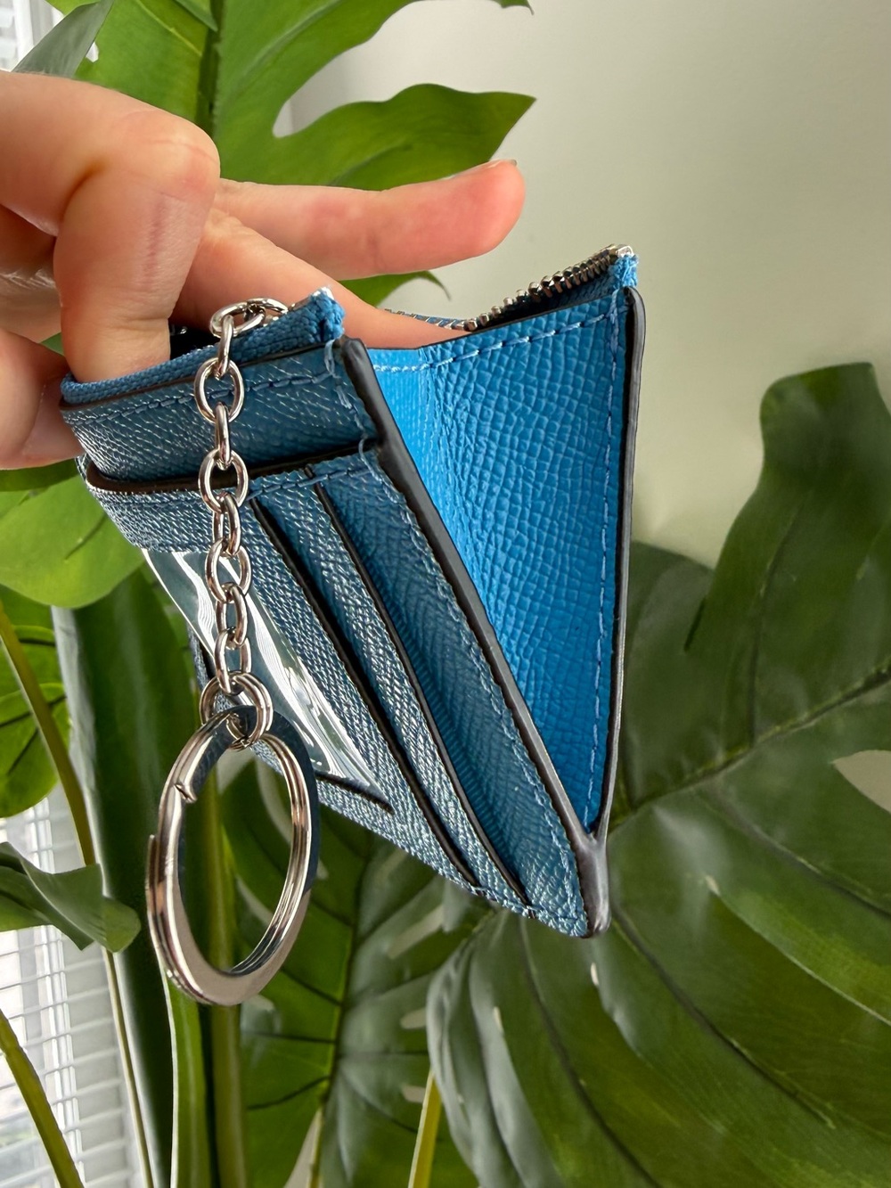 Coach Turquoise Saffiano Leather Zip Card Holder - Picture 3 of 5
